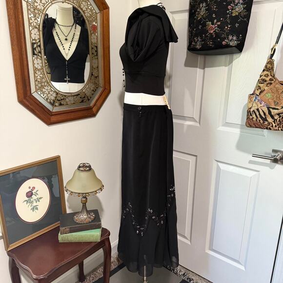 VTG Y2K Black & Purple Beaded Silver Sequin Asymmetrical Dark Fairy Maxi Skirt - Picture 4 of 8